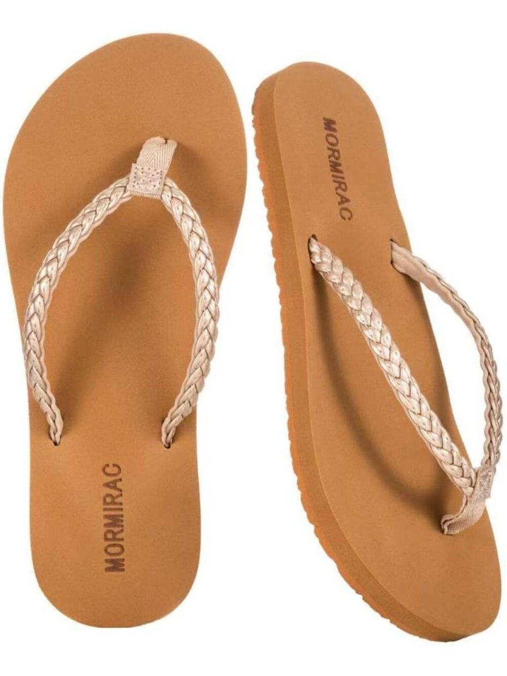 Women's Cream Summer Comfortable Slim Braided Flip Flop Beach Thong Flat Sandal